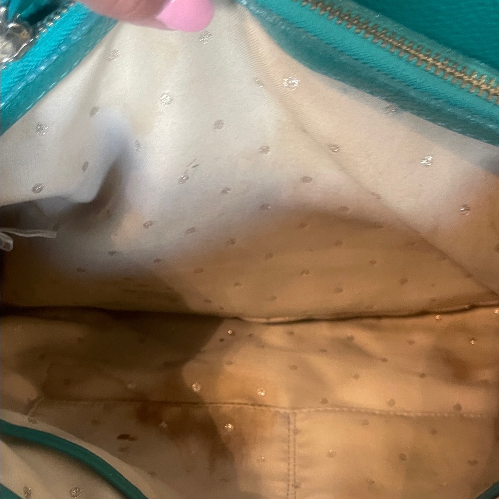 kate spade Quilted Teal Tote with Chain-Link Strap dust bag & small coin - Picture 7 of 10